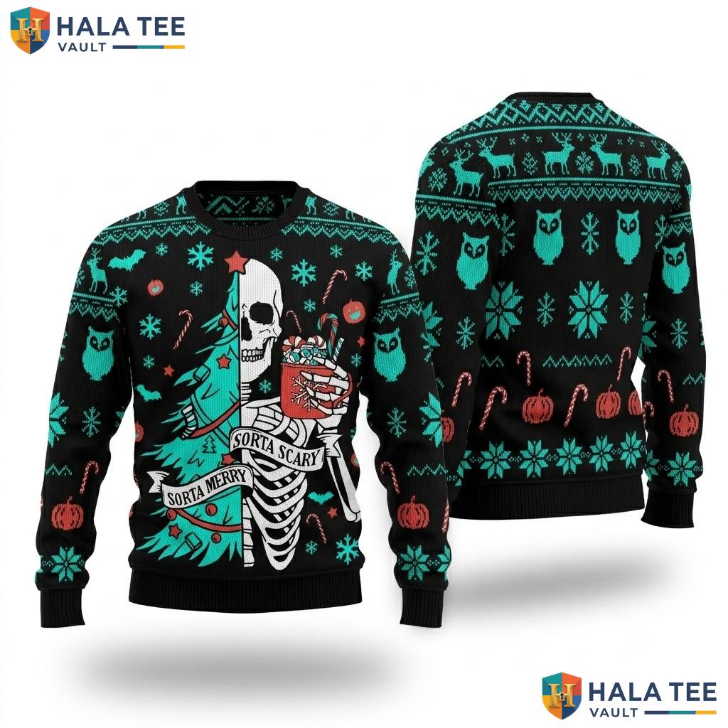 Skeleton Tree Santa Ugly Christmas Sweater Sorta Scary Holiday Top