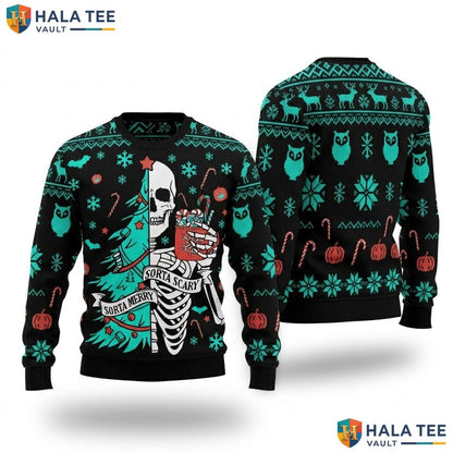 Skeleton Tree Santa Ugly Christmas Sweater Sorta Scary Holiday Top