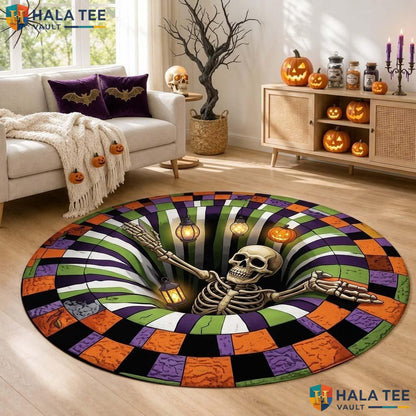 Skeleton Vortex Halloween Round Area Rug 3D Spooky Optical Illusion