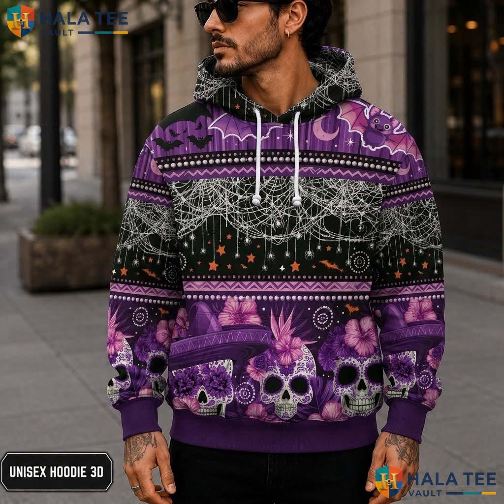 Skull Floral Bat Spiderweb 3D Printed Hoodie Gothic Graphic Halloween Apparel