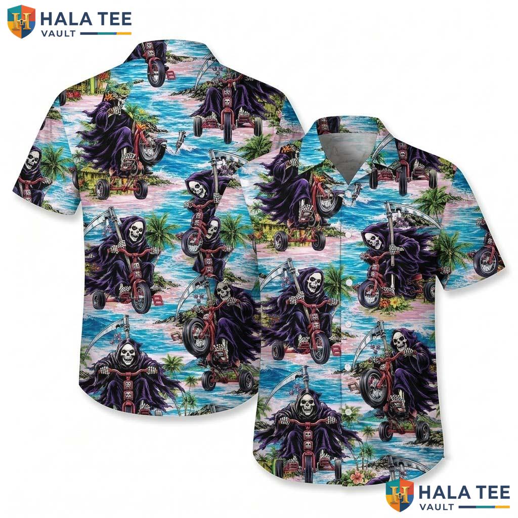 Skull Rider Halloween Hawaiian Shirt Grim Reaper Tropical Aloha Top