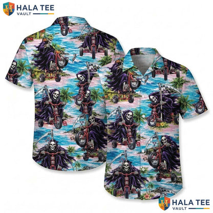 Skull Rider Halloween Hawaiian Shirt Grim Reaper Tropical Aloha Top