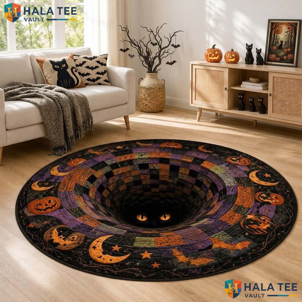 Skull Vortex Halloween Round Area Rug 3D Horror Skeleton Illusion