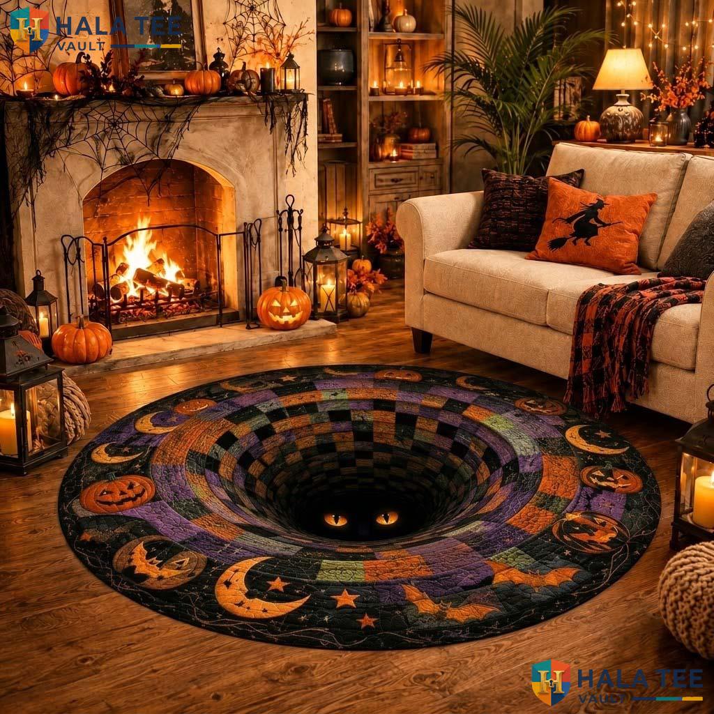 Skull Vortex Halloween Round Area Rug 3D Horror Skeleton Illusion Adult