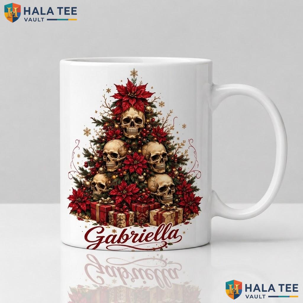 Skulls Spooky Tree Halloween Mug Custom Name Gothic Custom Ceramic Coffee Cup