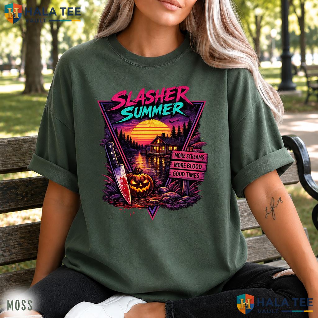 Slasher Summerween Comfort Colors T Shirt Retro 80s Horror Camp Graphic Top Vintage Washed Tee