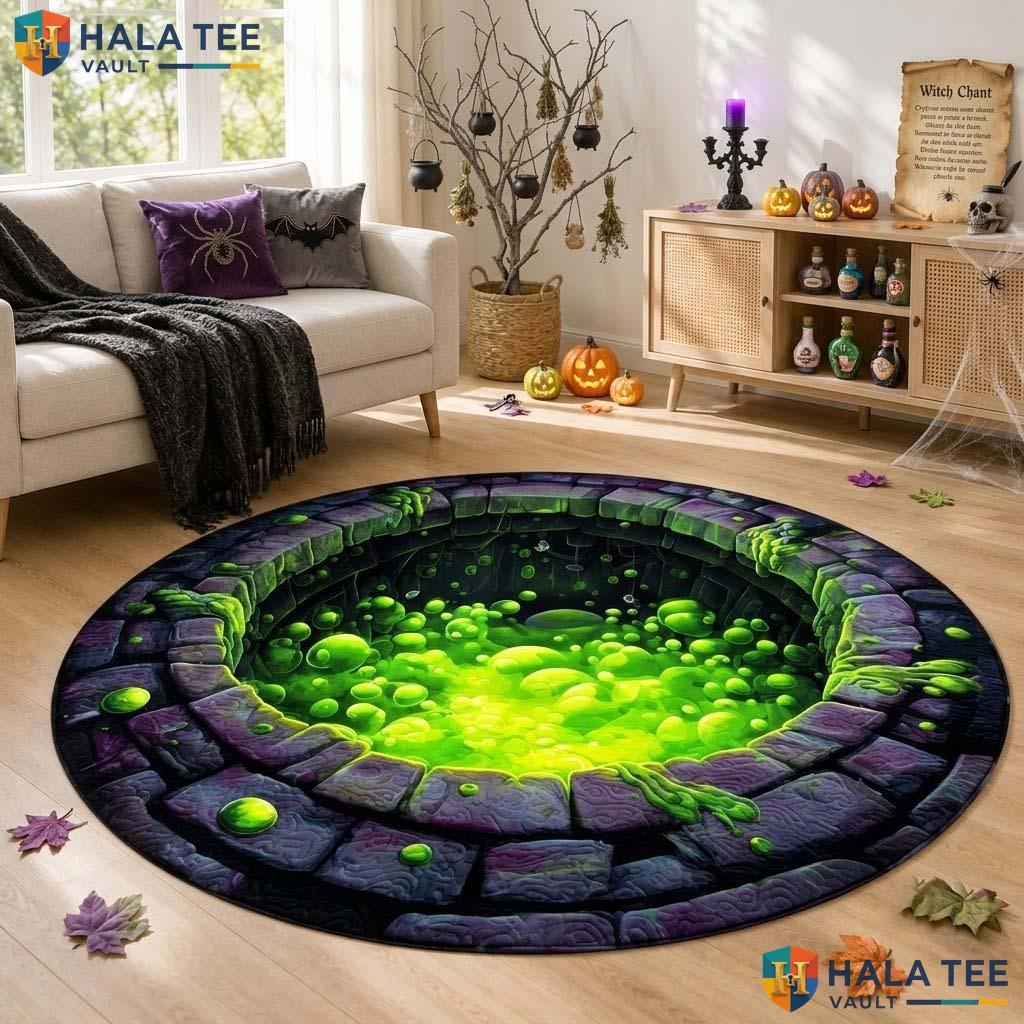Slime Pit Halloween Round Area Rug 3D Toxic Green Ooze Creepy Decor