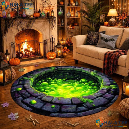 Slime Pit Halloween Round Area Rug 3D Toxic Green Ooze Creepy Decor Adult