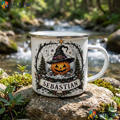 Snow Globe Skeleton Halloween Mug Custom Name Gothic Custom Ceramic Coffee Accent Mug