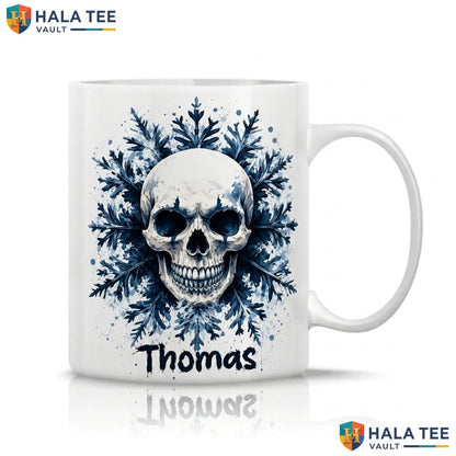 Snowflakes Skeleton Custom Ceramic Mug Gothic Christmas Holiday Cup