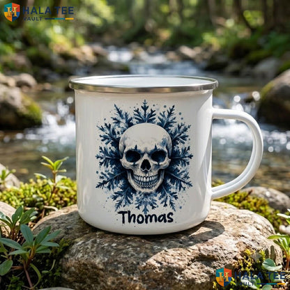 Snowflakes Skeleton Custom Accent Mug Gothic Christmas Holiday Cup
