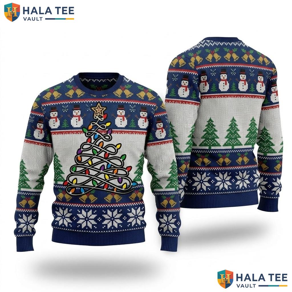 Snowman Colorful Tree Ugly Christmas Sweater Vintage Holiday Womens Top