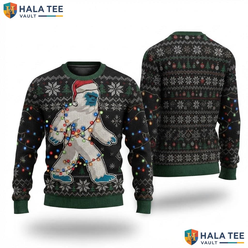 Snowman Lights Monster Christmas Sweater Funny Abominable Holiday