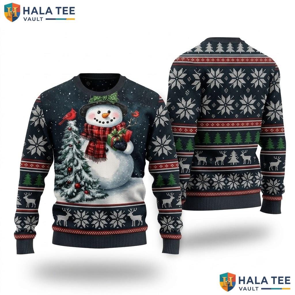 Snowman Red Scarf Gifts Ugly Sweater Classic Cheerful Winter Holiday Top