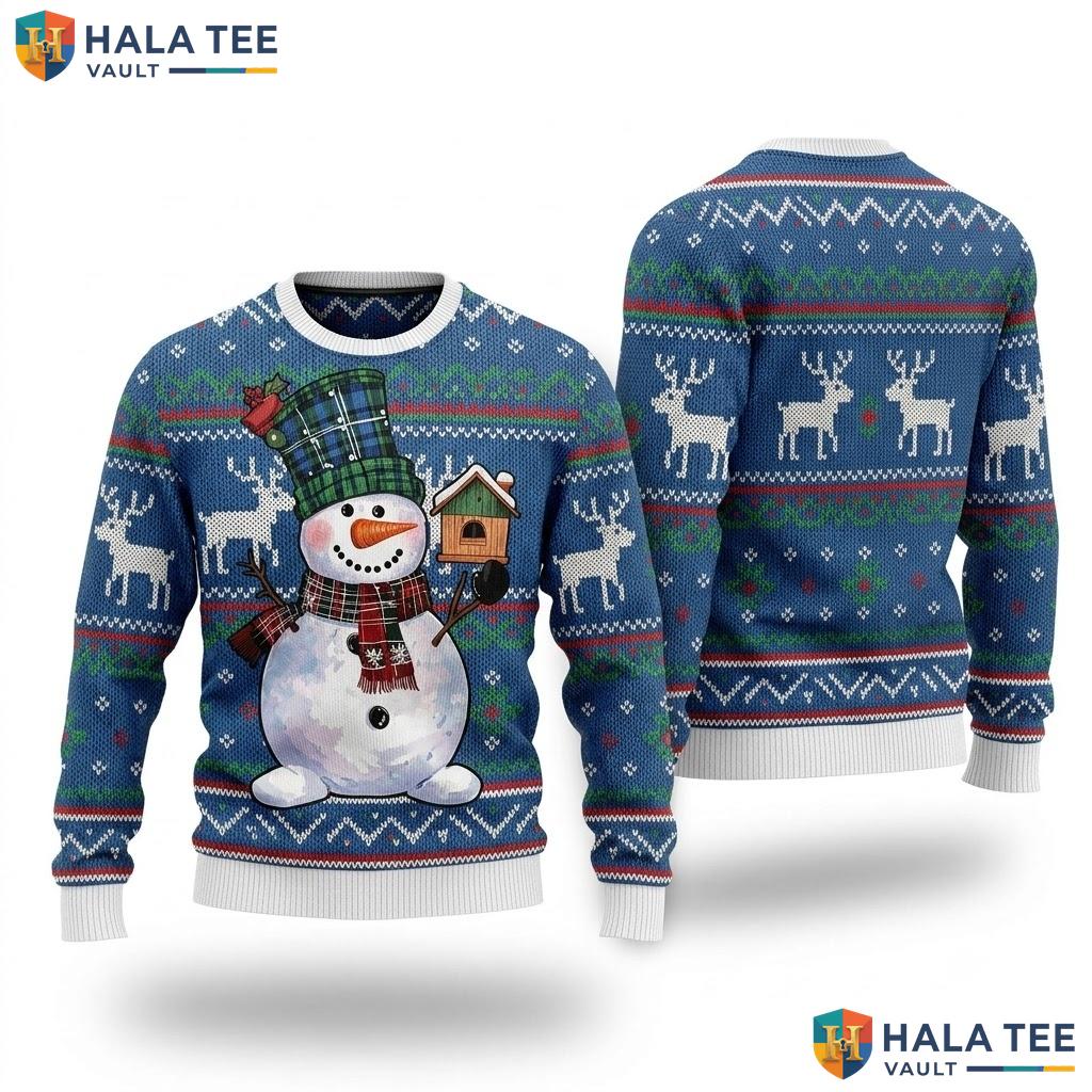 Snowman Reindeer Festive Ugly Christmas Sweater Cute Womens Holiday Top