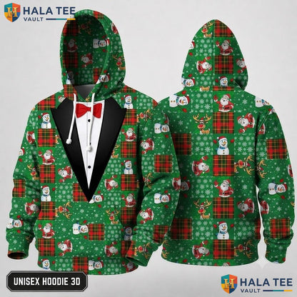 Snowman Tuxedo Elements Christmas 3D Hoodie Humorous Green Red Top