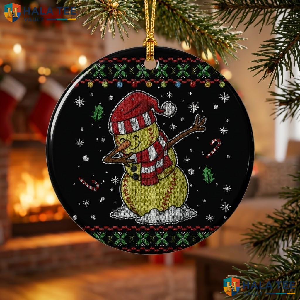 Softball Snowman Dabbing Christmas Ornament Funny Sports Holiday Decor