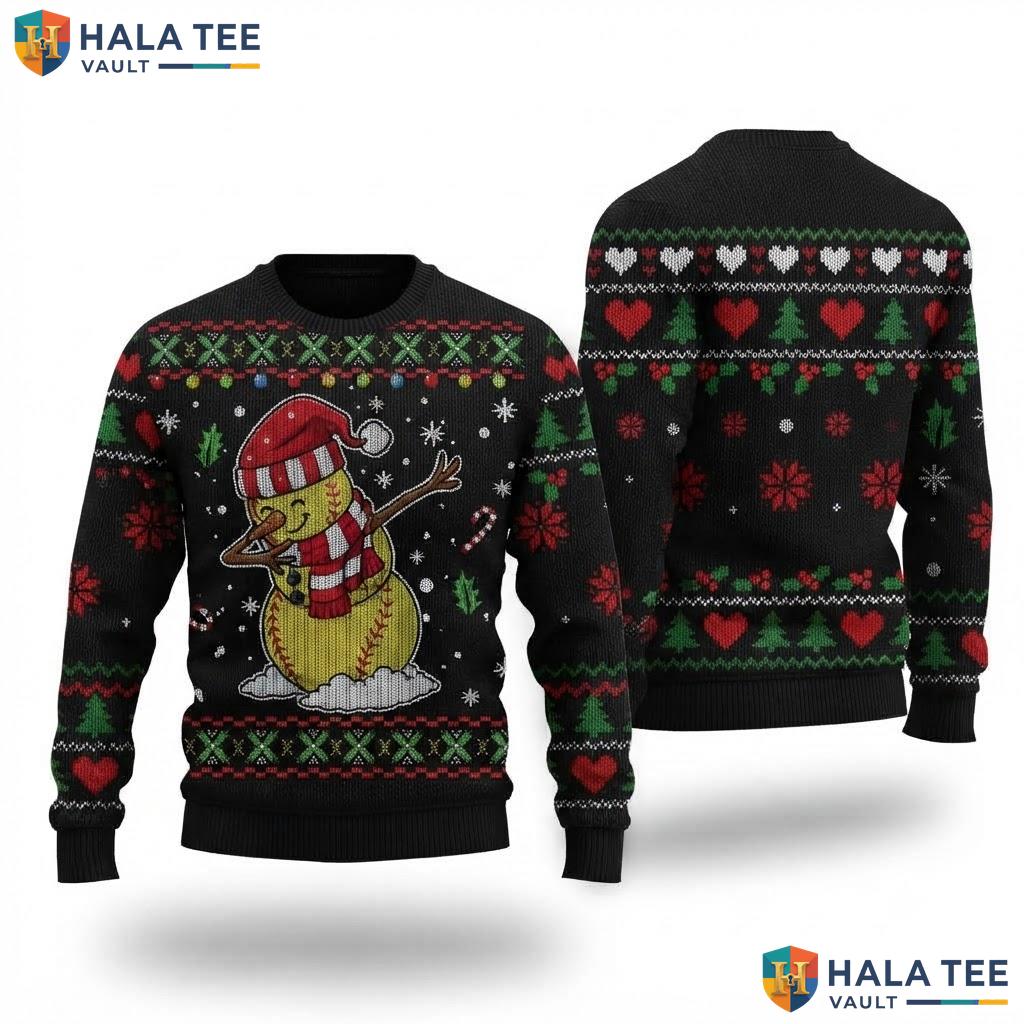 Softball Snowman Dabbing Ugly Christmas Sweater Funny Sports Outfit