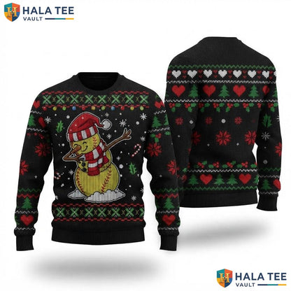 Softball Snowman Dabbing Ugly Christmas Sweater Funny Sports Outfit