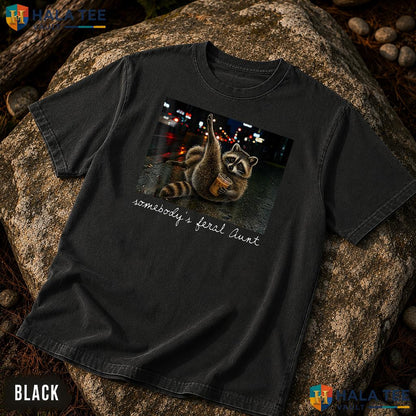 Somebodys Feral Aunt Comfort Colors T-Shirt Funny Raccoon Coffee Apparel Top