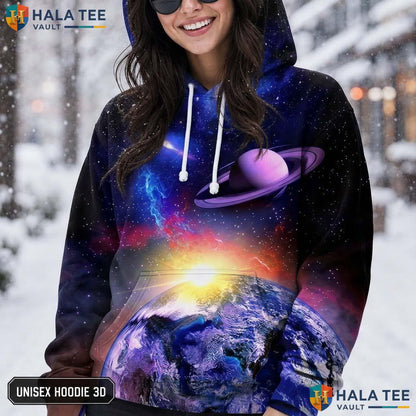 Space Planet Realistic Hoodie Men Women 3D Graphic Novelty Pullover Top AOP Hoodie