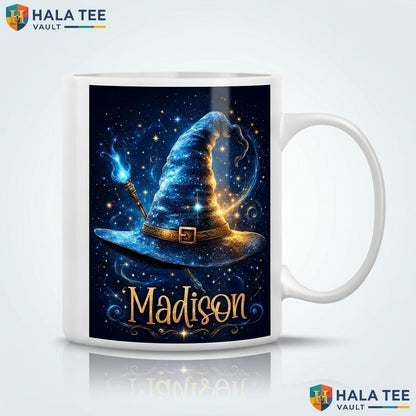 Sparkling Wizard Hat Ceramic Mug Custom Fantasy Magic Halloween Cup