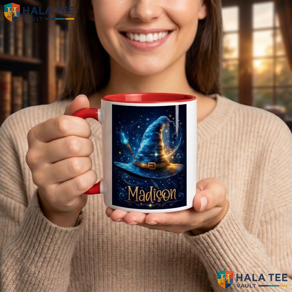 Sparkling Wizard Hat Ceramic Mug Custom Fantasy Magic Halloween Camping Mug