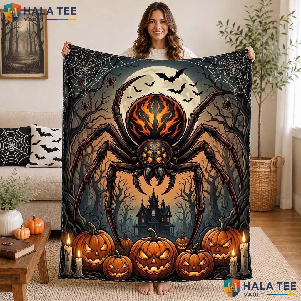 Spider Pumpkin Halloween Blanket Funny Custom Name Kids Spooky Throw
