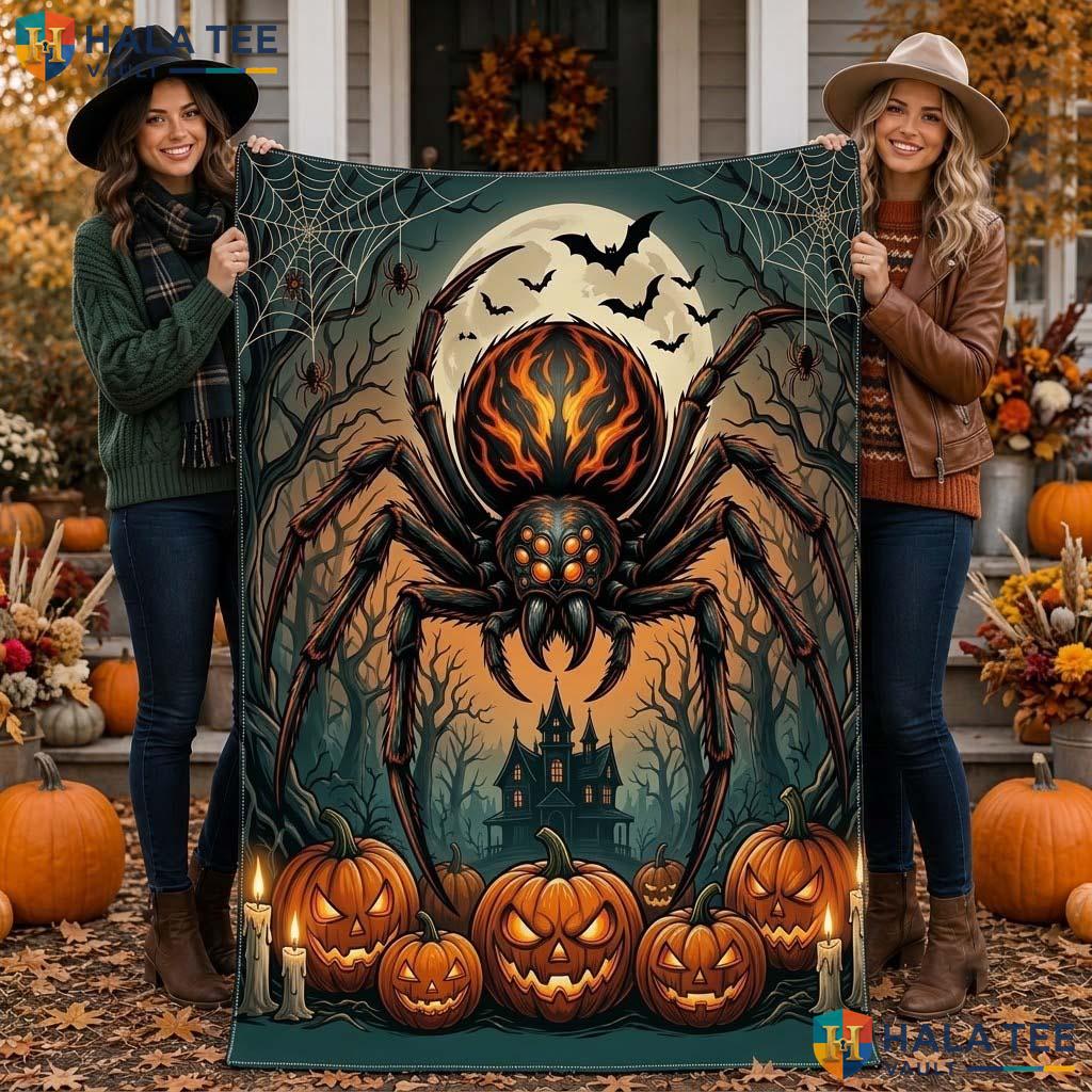 Spider Pumpkin Halloween Blanket Funny Custom Name Kids Spooky Throw