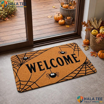 Spider Web Halloween Coir Doormat Non Slip Spooky Welcome Outdoor Porch Rug