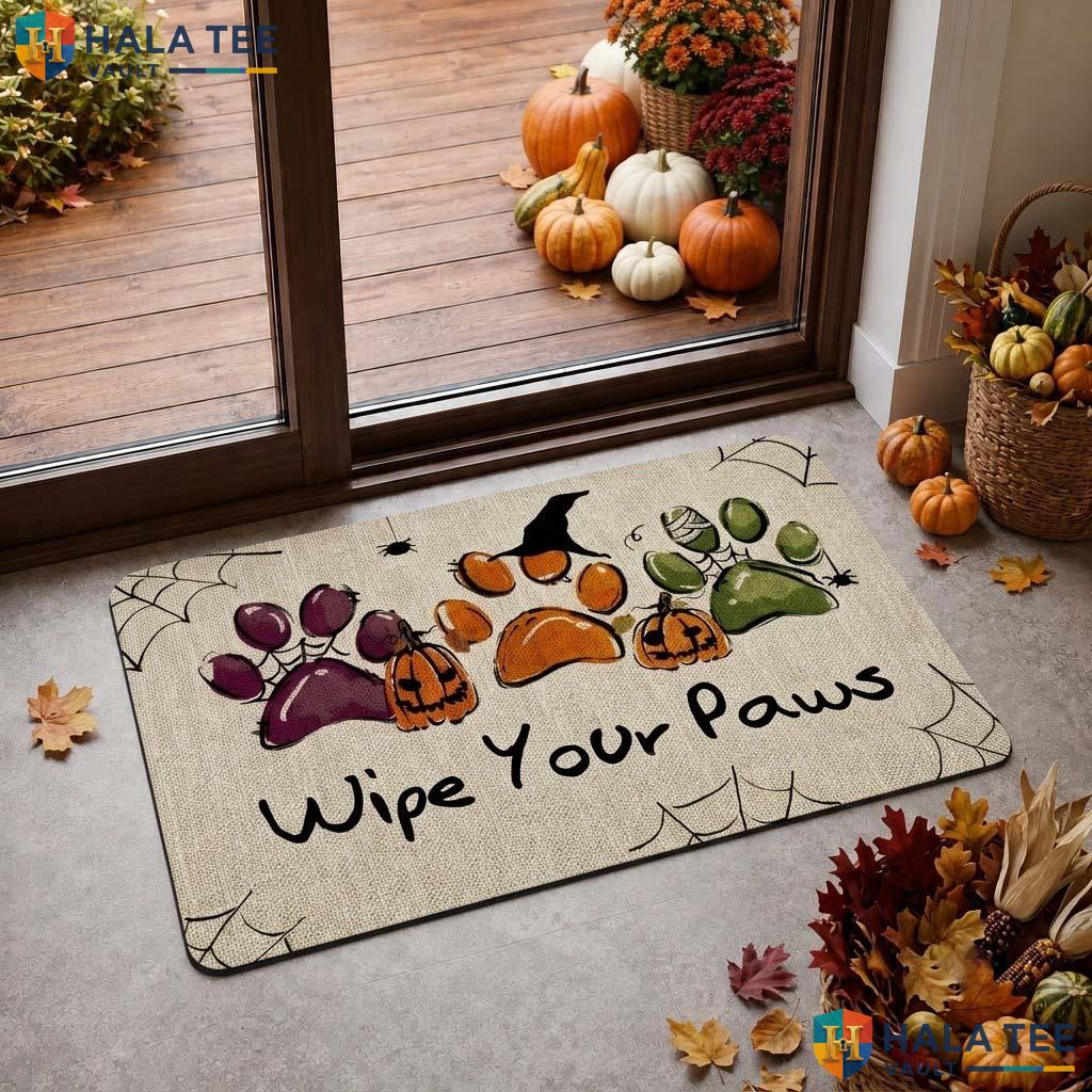 Spiderweb Paw Fall Doormat Pumpkin Wipe Your Paws Playful Entrance Rug