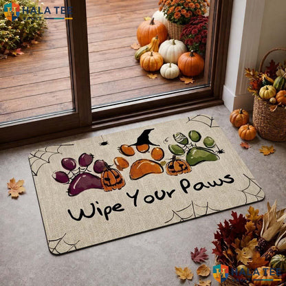 Spiderweb Paw Fall Doormat Pumpkin Wipe Your Paws Playful Entrance Rug