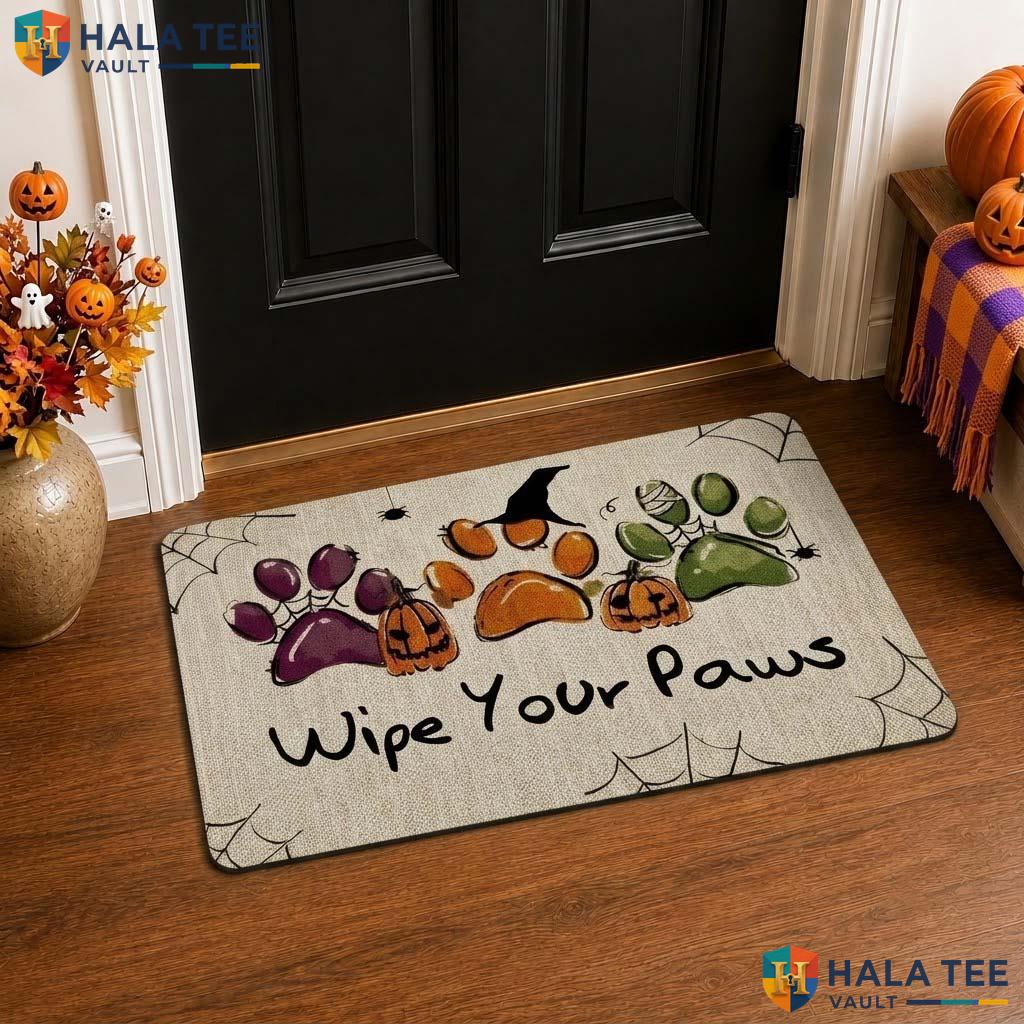 Spiderweb Paw Fall Front door mat Pumpkin Wipe Your Paws Playful Entrance Rug