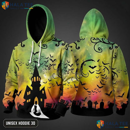 Spooky Bat Haunted House 3D Hoodie Graphic Cosplay Halloween Apparel