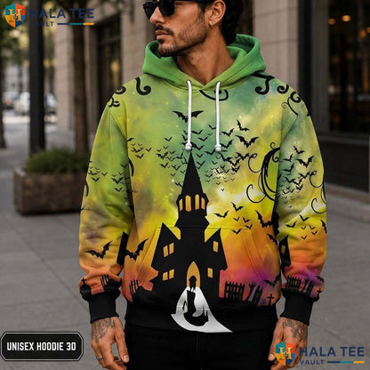 Spooky Bat Haunted House 3D Printed Hoodie Graphic Cosplay Halloween Apparel