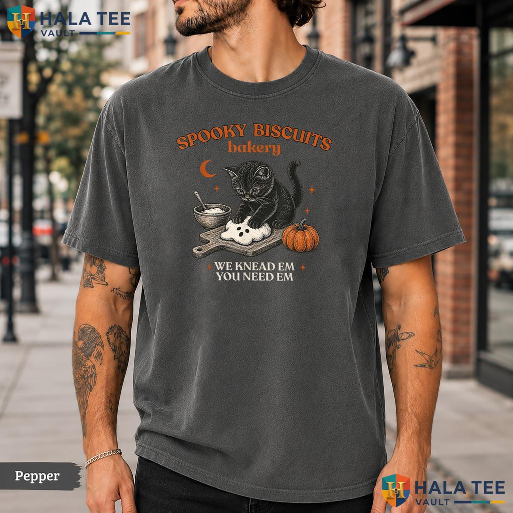 Spooky Biscuits Club Cat Comfort Colors T-Shirt Retro Pastry Halloween Top
