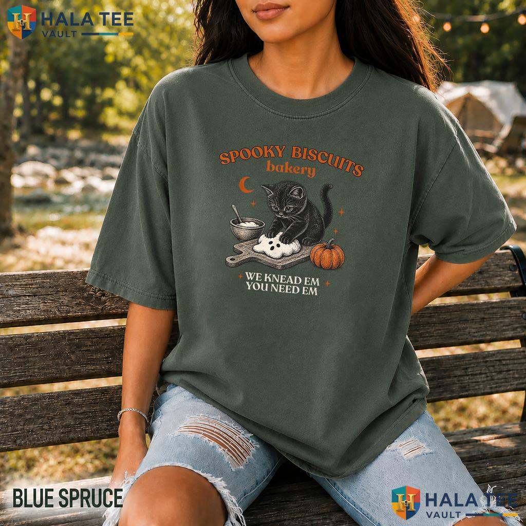 Spooky Biscuits Club Cat Garment-Dyed T-Shirt Retro Pastry Halloween Top