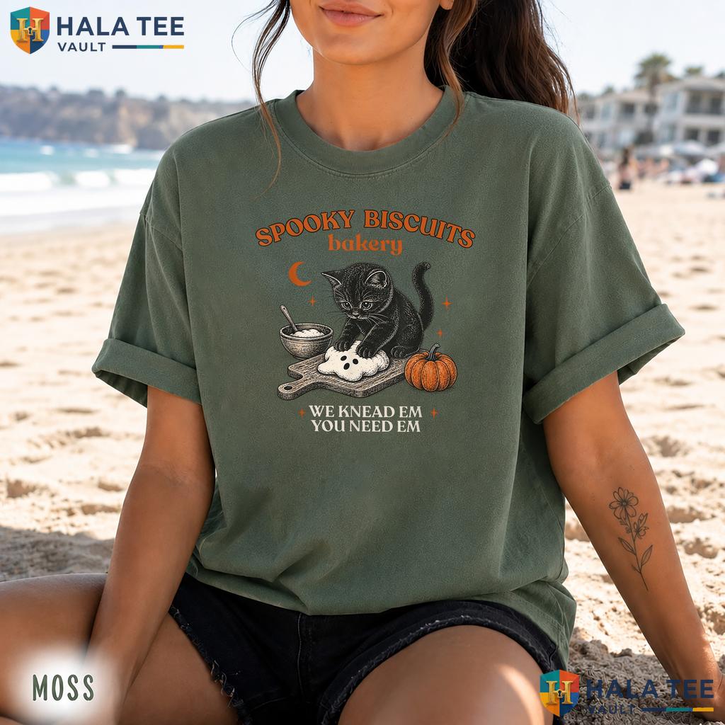 Spooky Biscuits Club Cat Retro Style T-Shirt Retro Pastry Halloween Top