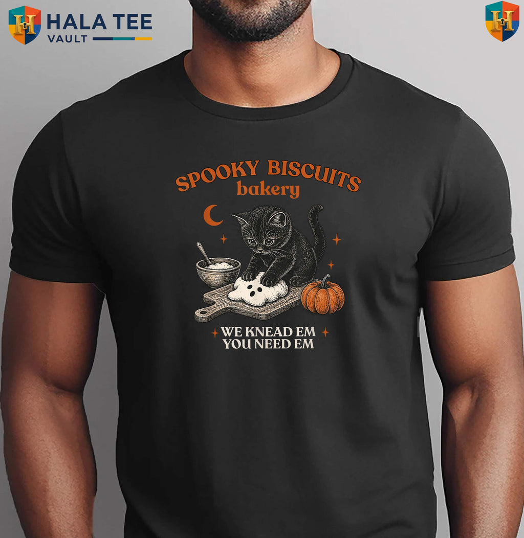 Spooky Biscuits Club Cat Shirt Retro Funny Pastry Lovers Halloween Apparel