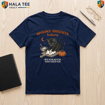 Spooky Biscuits Club Cat Tee Retro Funny Pastry Lovers Halloween Apparel