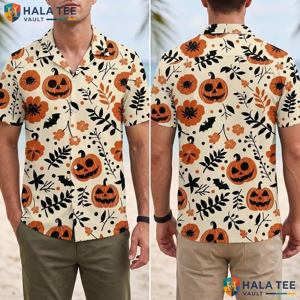 Spooky Blooms Halloween Hawaiian Shirt Funny Tropical Fall Aloha Top Adult