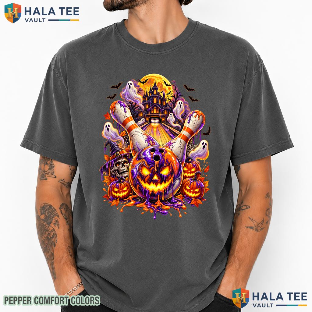 Spooky Bowling Ball Pumpkin Comfort Colors T-Shirt Drip Ghost Haunted