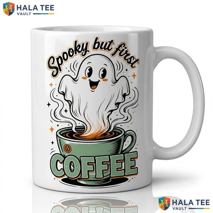 Spooky But First Coffee Halloween Mug Funny Ghost Barista Ceramic Cup