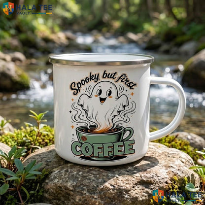 Spooky But First Coffee Halloween Mug Funny Ghost Barista Ceramic Accent Mug