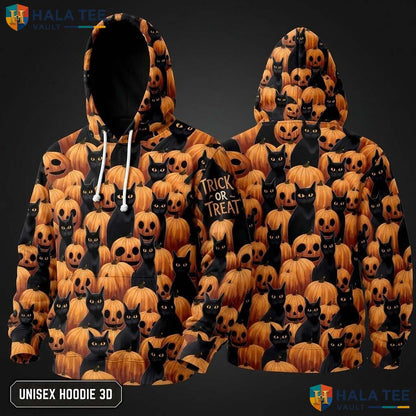 Spooky Cat Pumpkin 3D Hoodie Funny Trick Or Treat Halloween Apparel