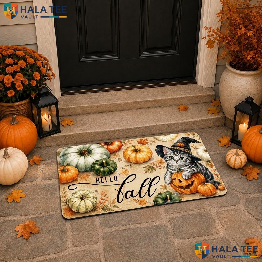Spooky Cat Witchy Halloween Doormat Pumpkin Decorative Welcome Porch Rug