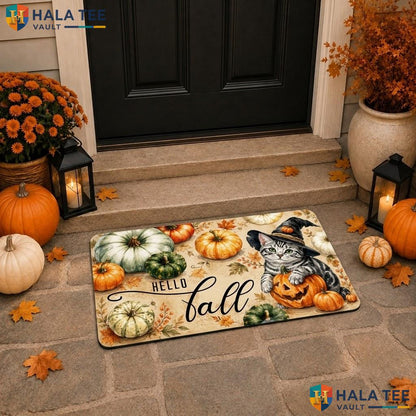 Spooky Cat Witchy Halloween Doormat Pumpkin Decorative Welcome Porch Rug
