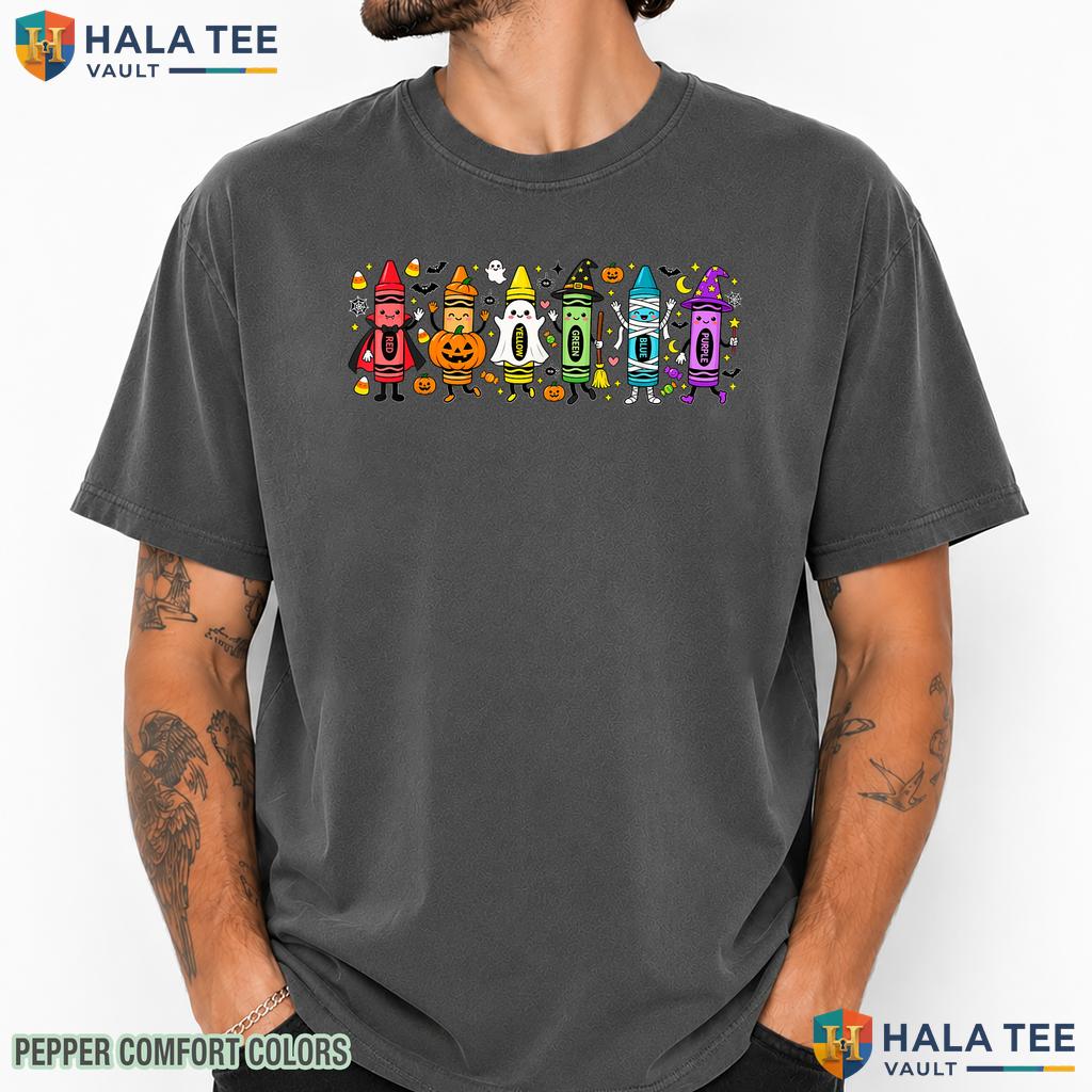 Spooky Crayons Teacher Comfort Colors T-Shirt Halloween Classroom Top