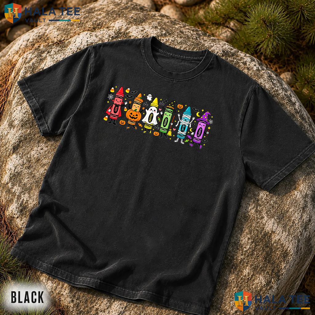 Spooky Crayons Teacher Garment-Dyed T-Shirt Halloween Classroom Top