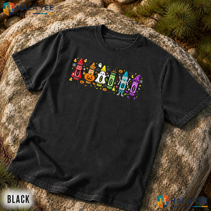 Spooky Crayons Teacher Garment-Dyed T-Shirt Halloween Classroom Top